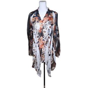 Anis A Sheer Long Sleeve Flowy Top Floral Womens Size S Black Multi